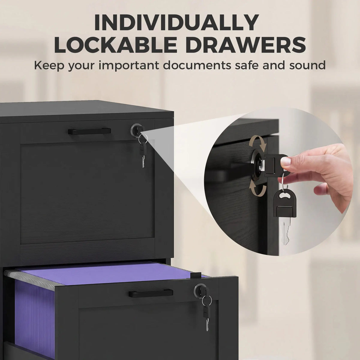 Vertical Filing Cabinet, 2 Drawers, Lock, A4 Letter, Black Office Cabinets & Cupboards at Gallery Canada