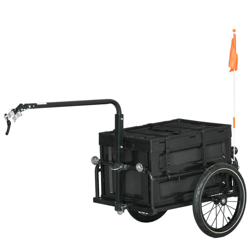 Steel Bike Trailer, Foldable Storage Box, Safe Reflectors, Max Load 88LBS, Black