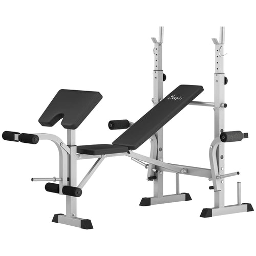 Adjustable Weight Bench, Squat Rack, Preacher Curl Pad, Leg Developer, Grey