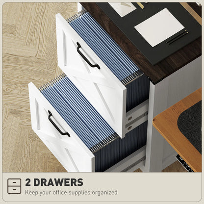 2 Drawer Vertical Filing Cabinet, Rustic Farmhouse, A4 Letter Size, Distressed-Off White Office Cabinets & Cupboards at Gallery Canada