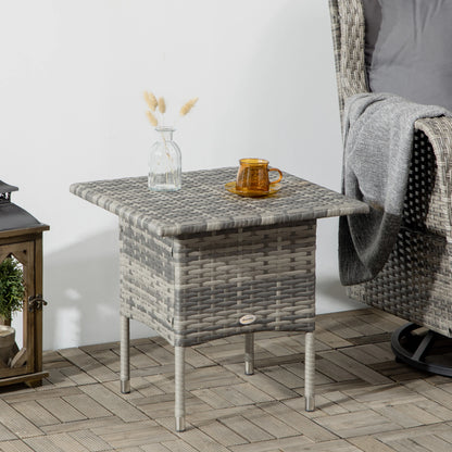 20" Patio Wicker Coffee Table, Outdoor, Mixed Grey, Grey Patio Side Tables at Gallery Canada