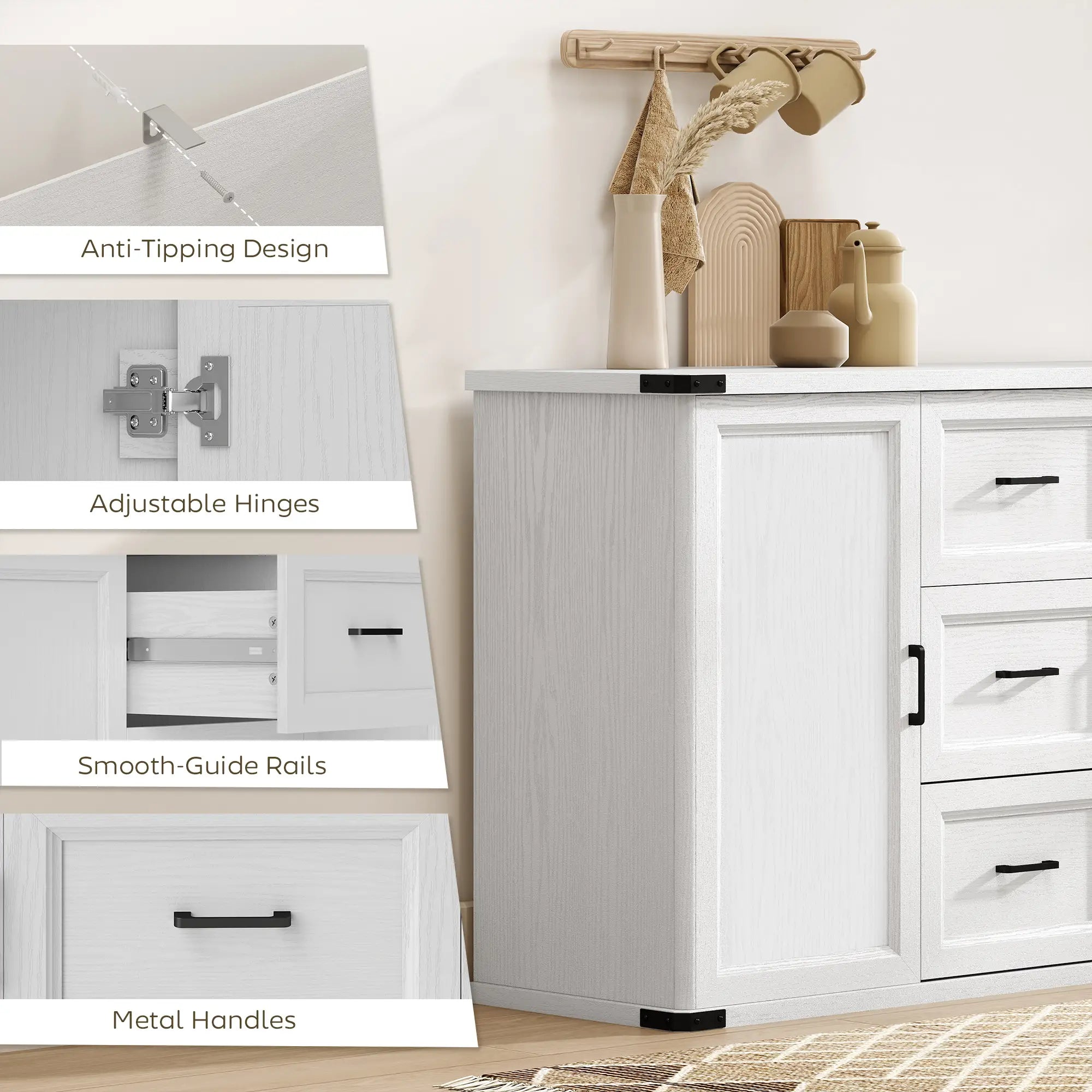 Sideboard With 3 Drawers, 2 Doors, 47