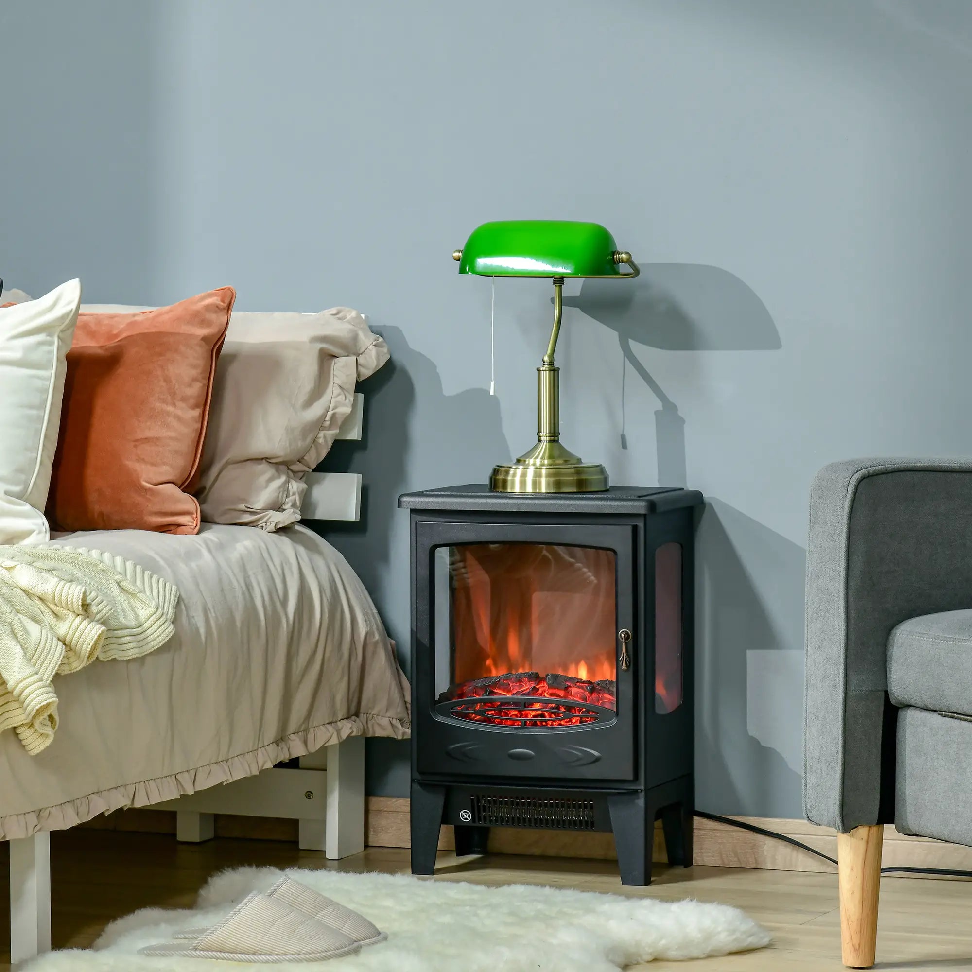 Electric Fireplace Heater, Freestanding, Adjustable Flame, Temperature, 750W/1500W, Black Electric Fireplaces at Gallery Canada