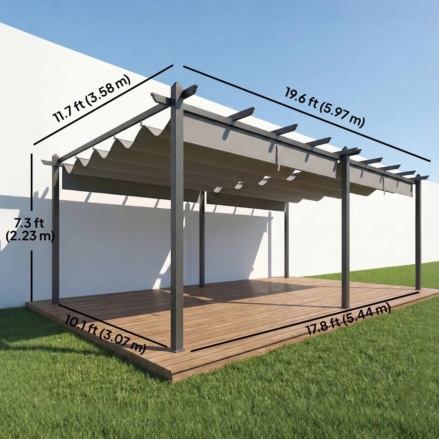 Retractable Pergola Canopy, 11.7' x 19.6', Aluminum, For Grill Patio Garden Deck Pergolas at Gallery Canada