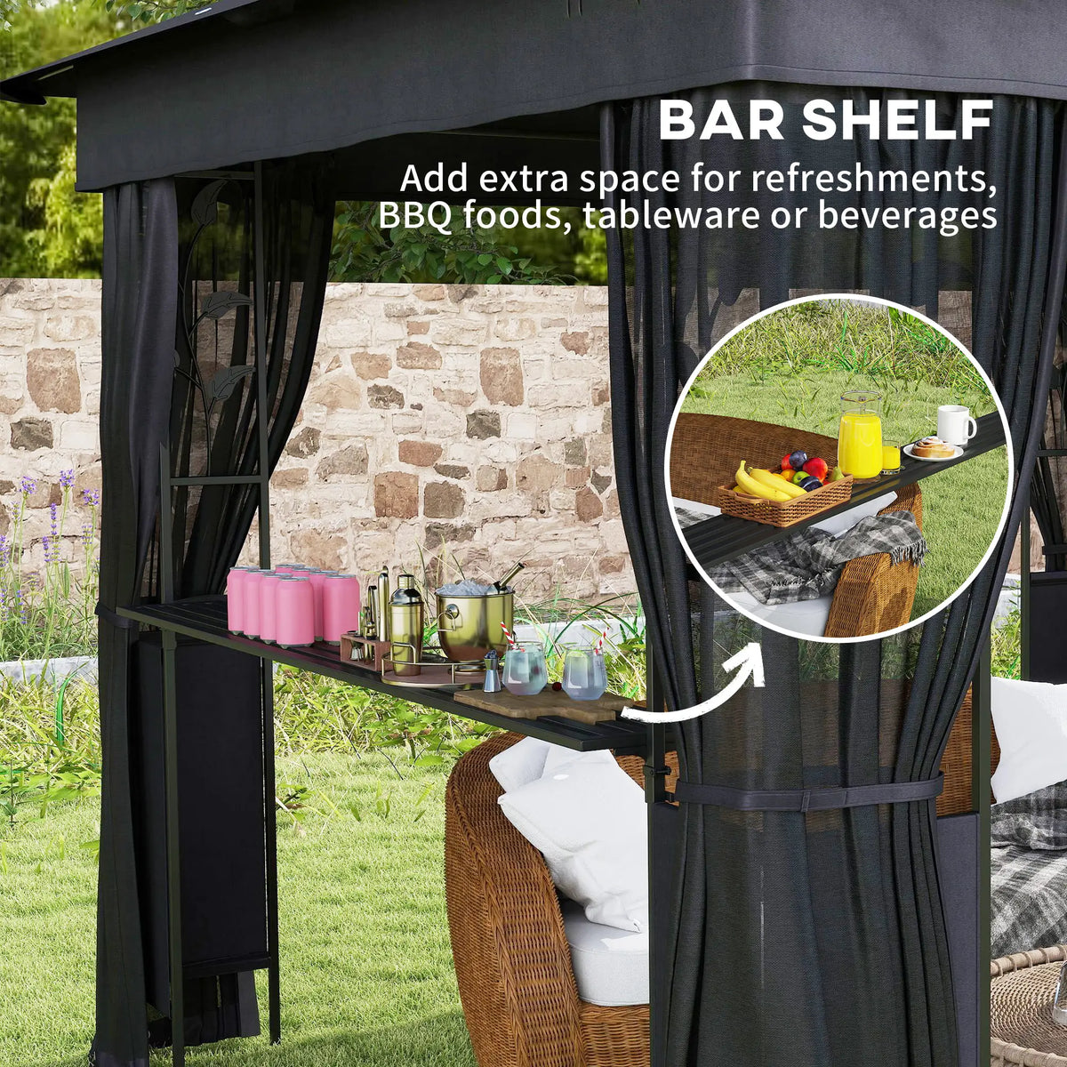 10' x 10' Outdoor Gazebo, UV30+ Double Roof, with Shelves and Netting Gazebos at Gallery Canada