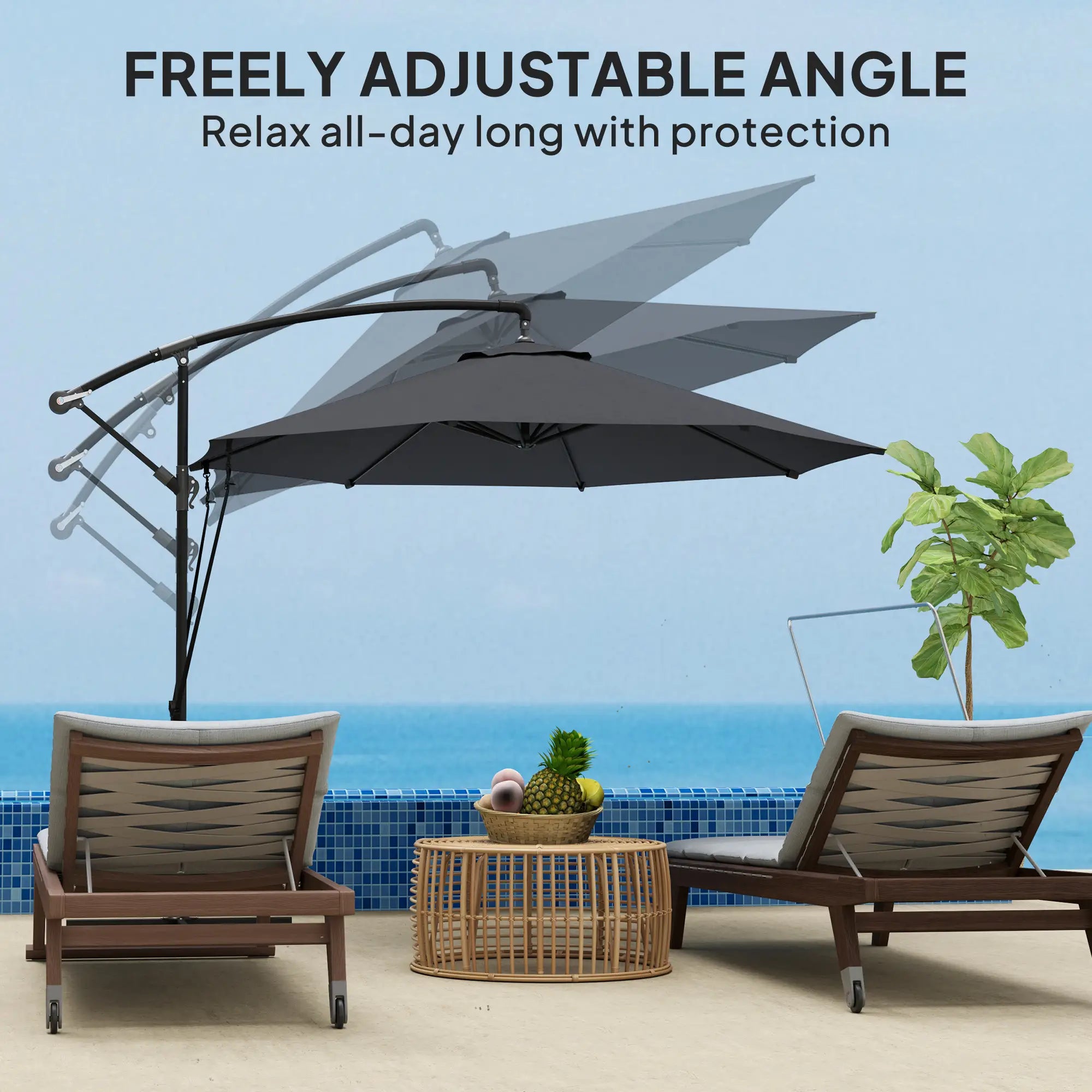9.5' Cantilever Umbrella, Wind Protection, Crank, Cross Base, UPF 50+, Grey Offset Cantilever Umbrellas at Gallery Canada