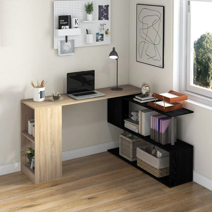 55" Corner Computer Desk, L-Shaped Rotating Workstation, 3-Tier Shelves Computer Desks at Gallery Canada