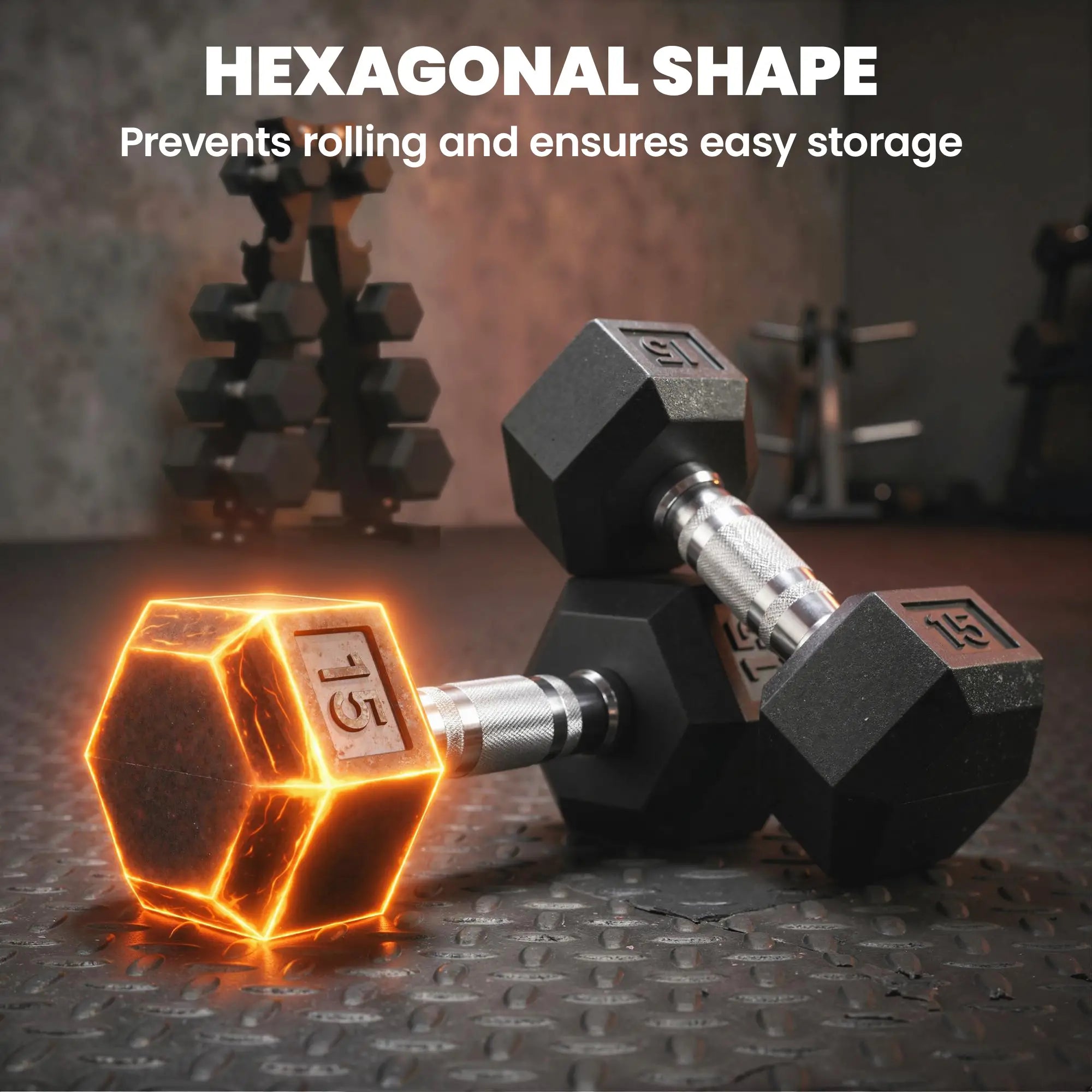 Hex Dumbbell Set with Rack, 150lbs Rubber-Coated, Non-Slip Handles, Rubber-Coated Dumbbells & Barbells at Gallery Canada