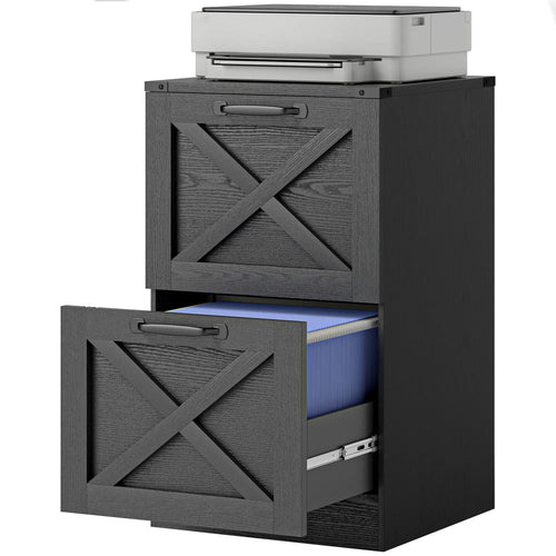2-Drawer File Cabinet, Silent Slides, Vertical Farmhouse, Black