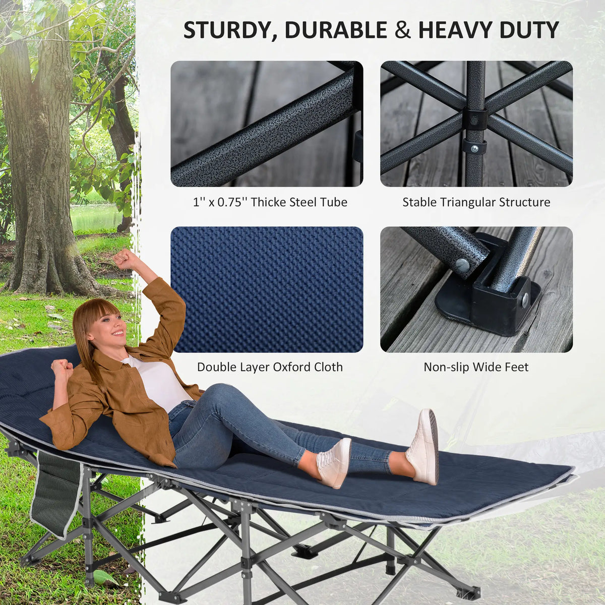 Folding Camping Cot With Mattress, Pillow, Double Layer Oxford, Heavy Duty, Carry Bag, Blue Camping Cots at Gallery Canada