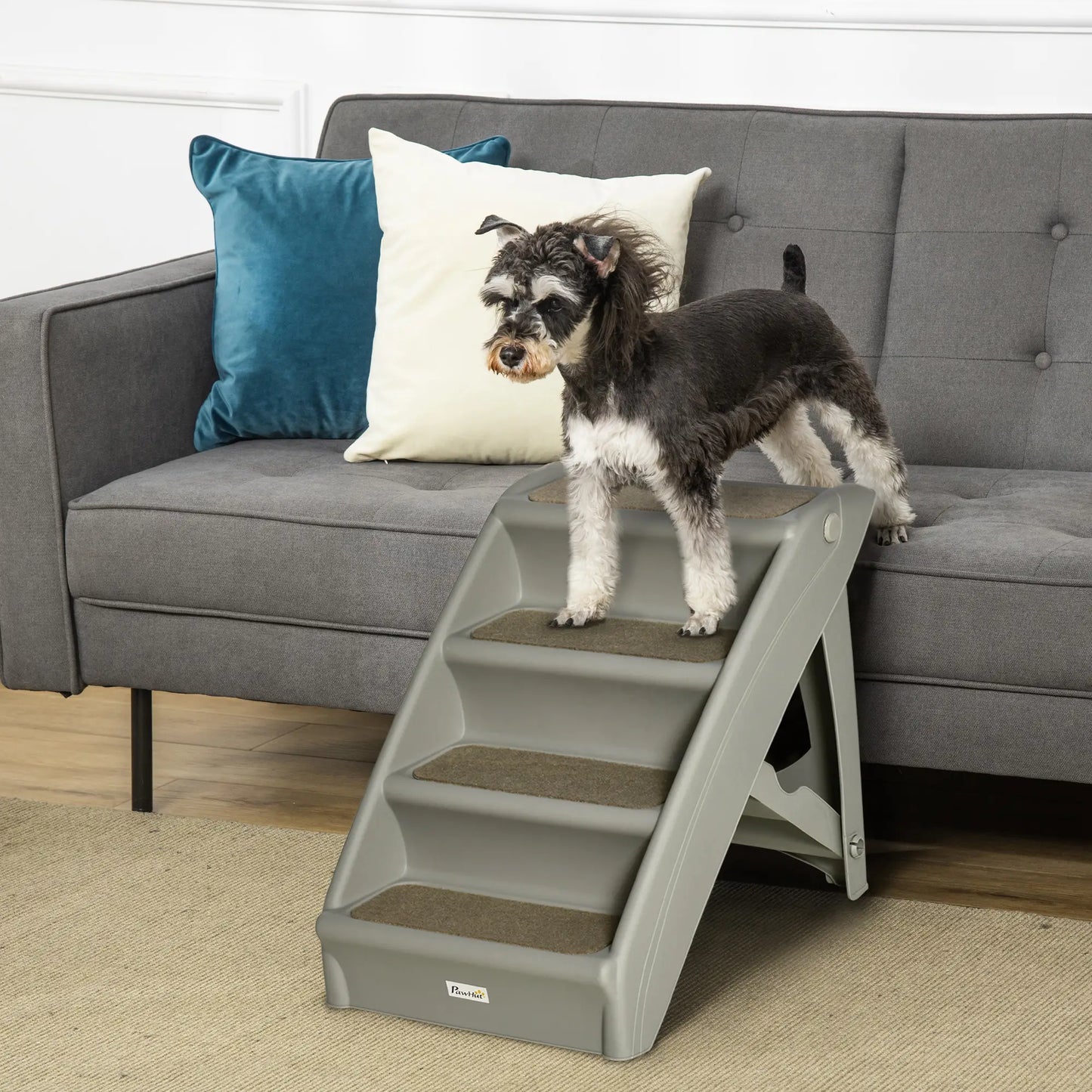 4-Level Portable Dog Stairs, Foldable Steps for Small Dogs, Lightweight, Grey Dog Stairs at Gallery Canada