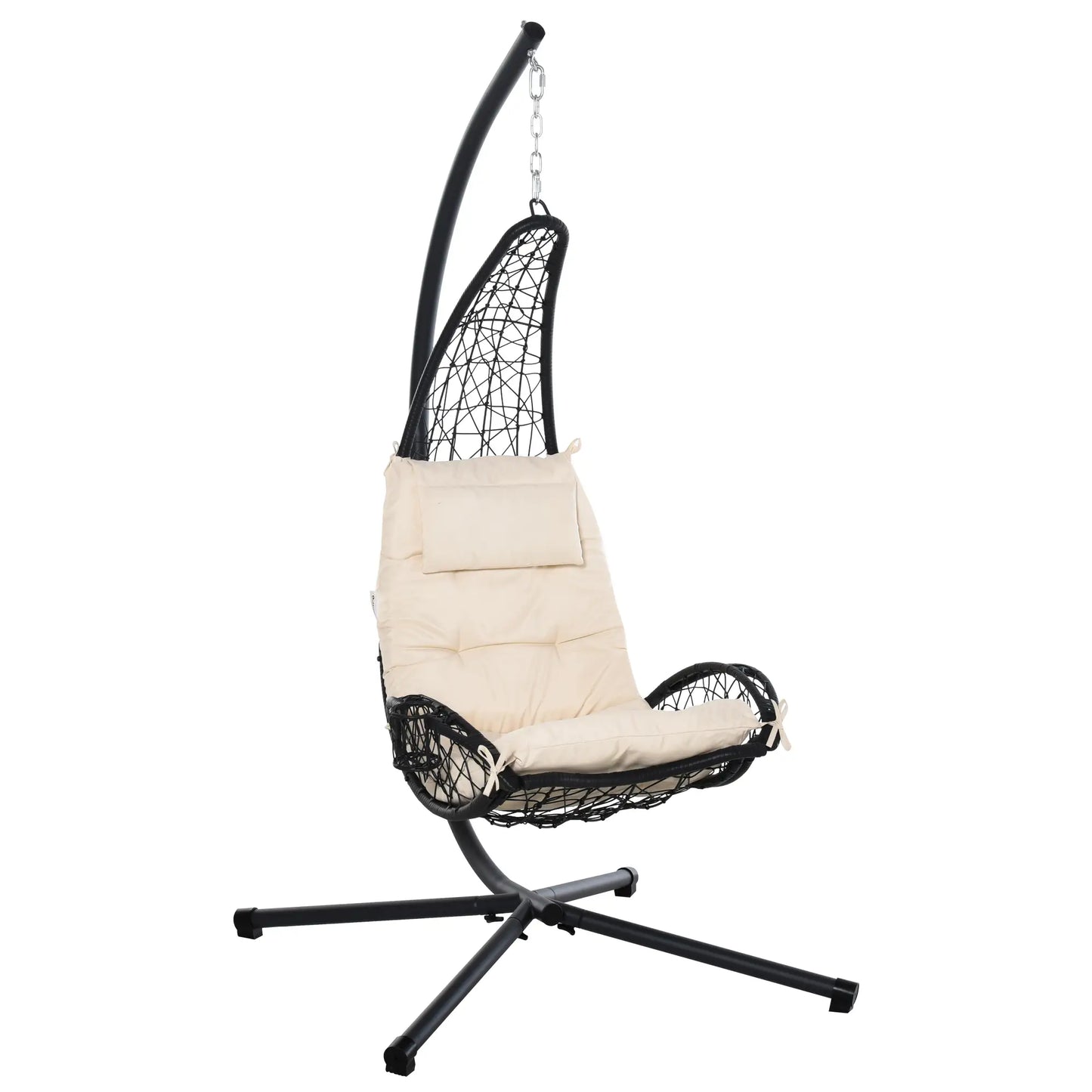 Wicker Hanging Egg Chair with Stand, Cushion, Pillow, Cup Holder, Beige Patio Swings with Stand Black Wicker, Beige Cushion at Gallery Canada