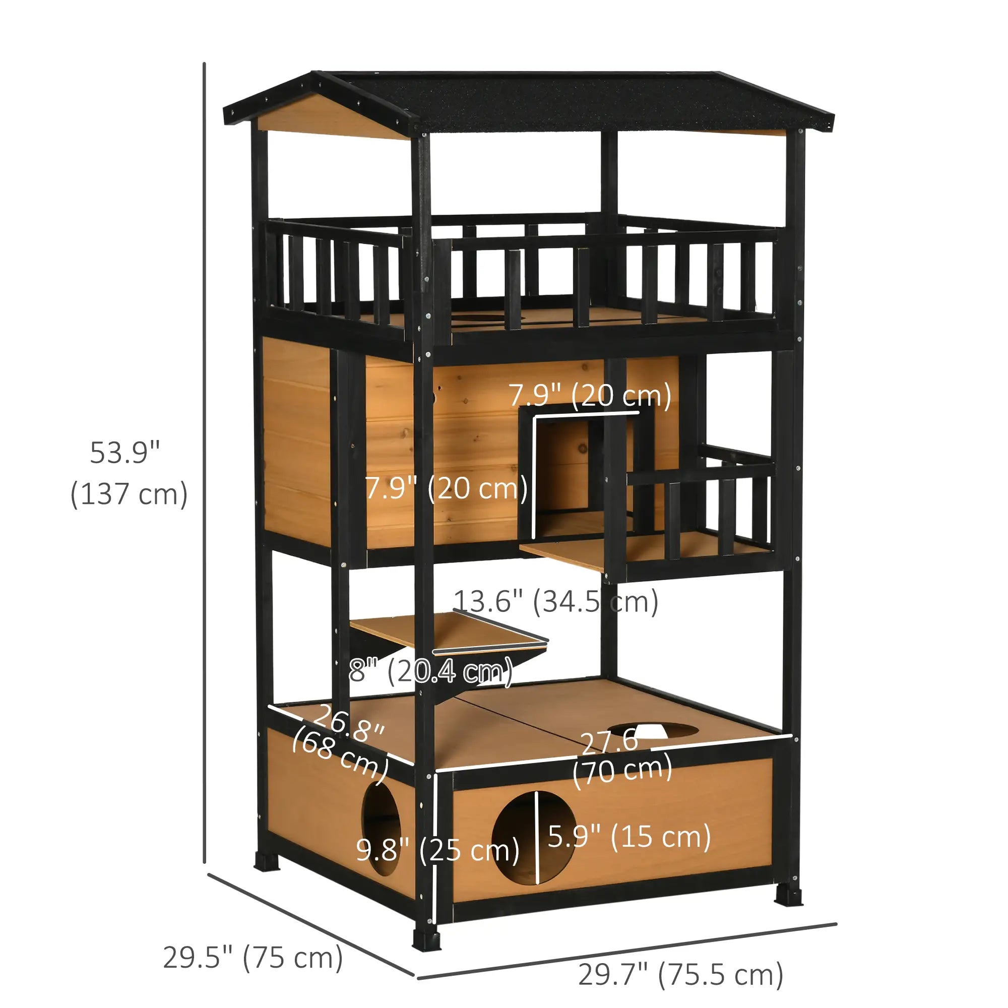 4-Floor Wood Outdoor Cat House, Condo, Fun Entrances, Perch, Natural Cat Houses at Gallery Canada