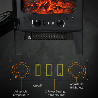 Electric Fireplace Heater, Freestanding, Adjustable Flame, Temperature, 750W/1500W, Black Electric Fireplaces at Gallery Canada