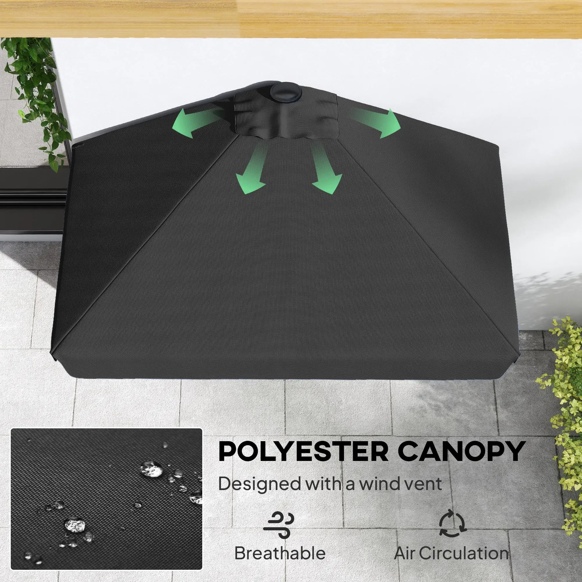 7.5ft Half Umbrella, Semi Round Patio Parasol, Crank Handle, Top Vent, Black Half Round Umbrellas at Gallery Canada