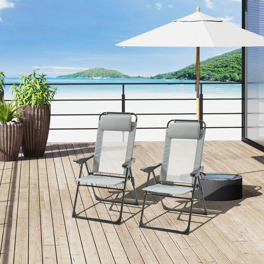 Camping Chairs Set of 4, 5 Level Reclining Folding Lounge Chairs, Grey Patio Chairs Grey at Gallery Canada