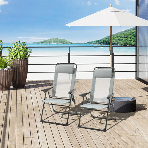 Camping Chairs Set of 4, 5 Level Reclining Folding Lounge Chairs, Grey