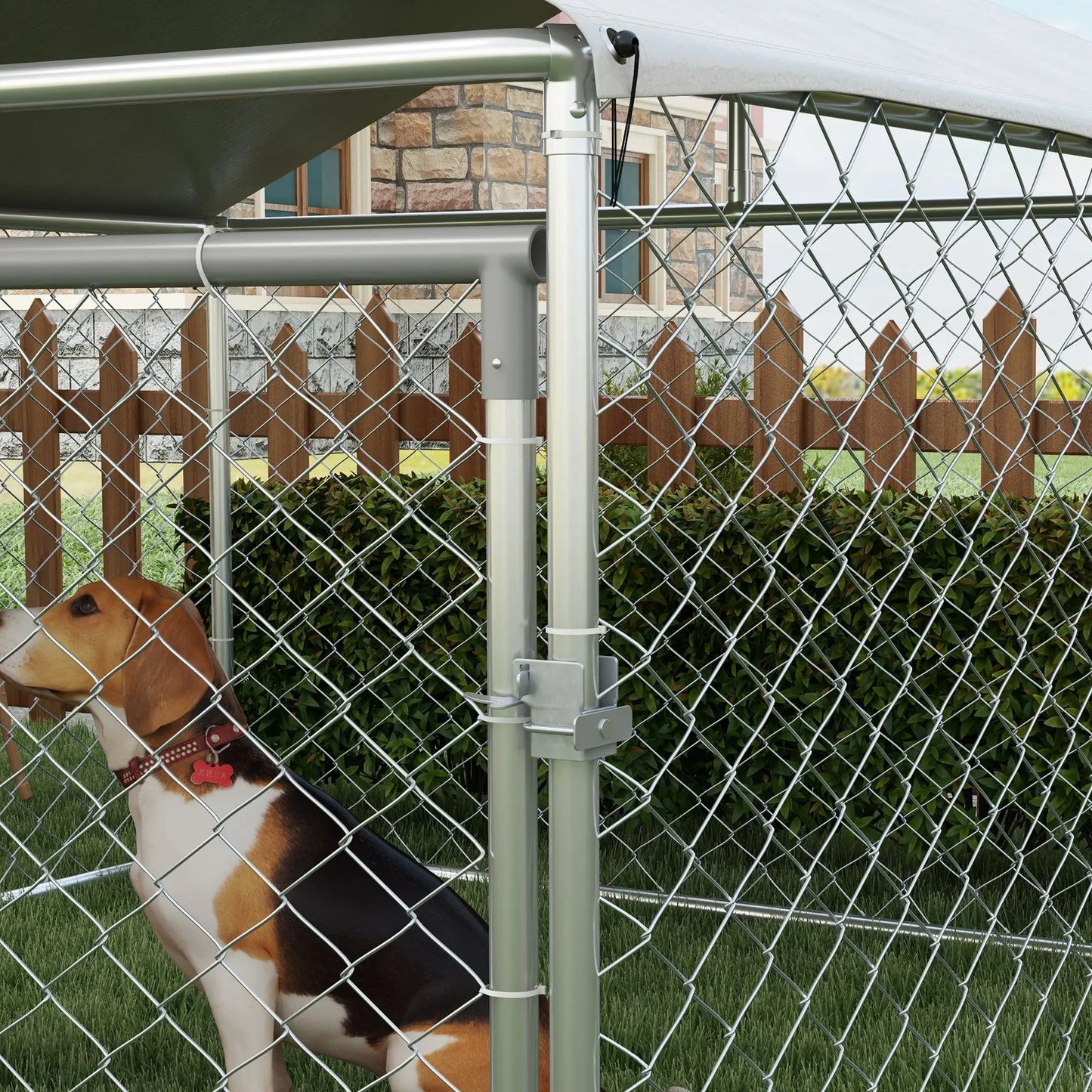 6.6' x 6.6' x 4.9' Outdoor Dog Kennel, Heavy Duty Galvanized Steel, UV-Resistant Roof, Silver Houses, Kennels & Pens at Gallery Canada
