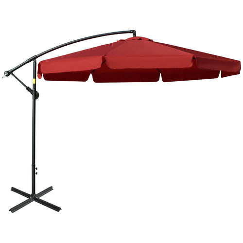 11FT Cantilever Patio Umbrella, Offset Hanging, Easy Tilt, Cross Base, Red