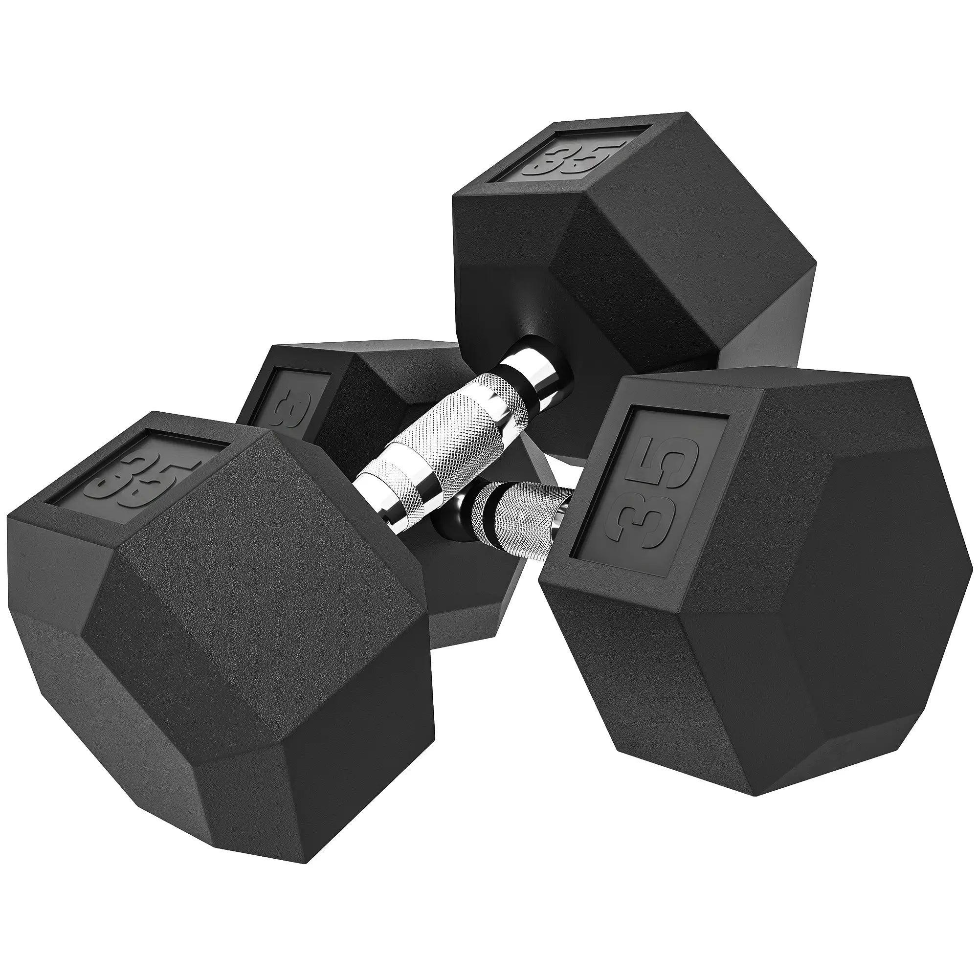2X35 lbs Rubber Hex Dumbbell Set, Black, Black Dumbbells & Barbells Black at Gallery Canada