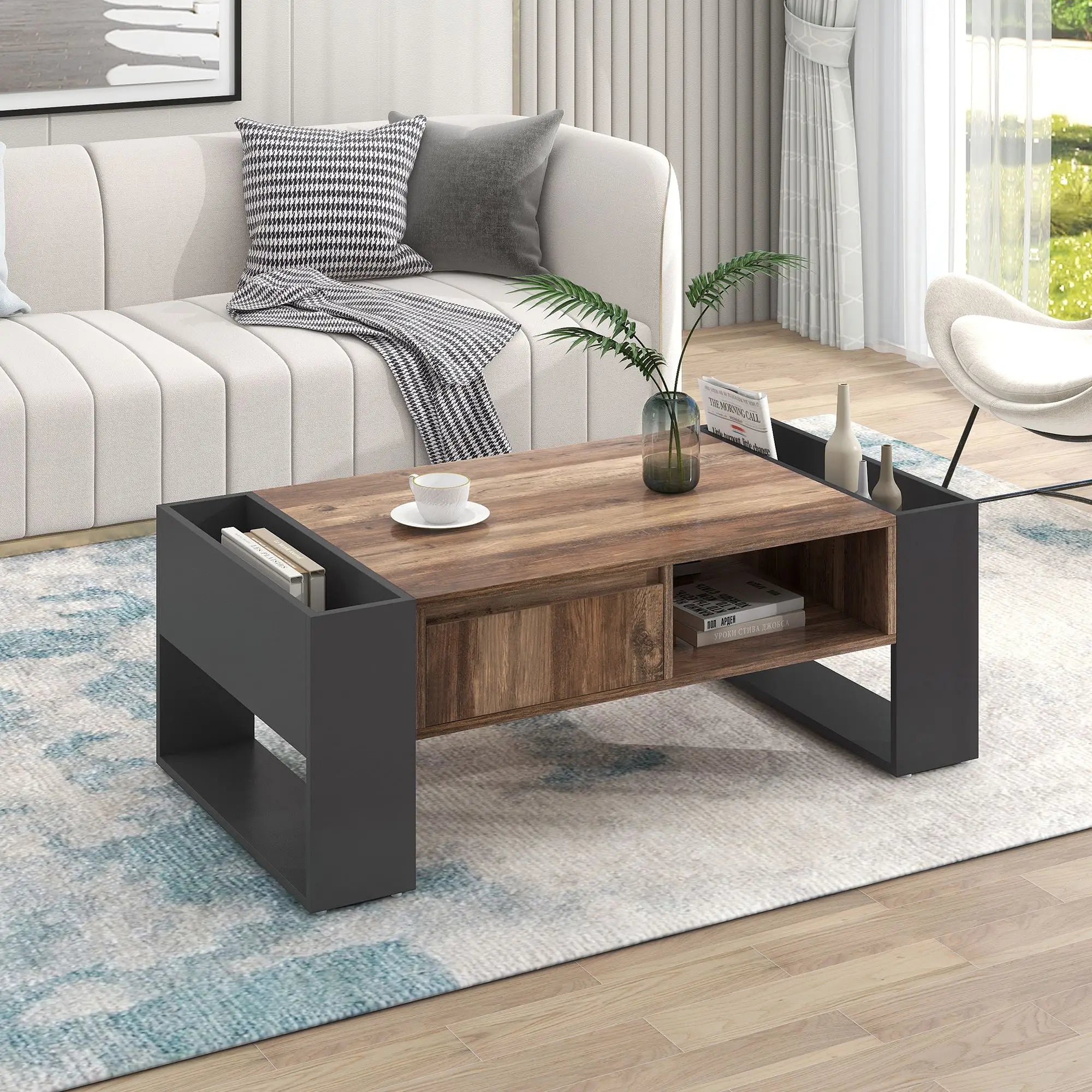 Grain Coffee Table, Double Storage, 43.5
