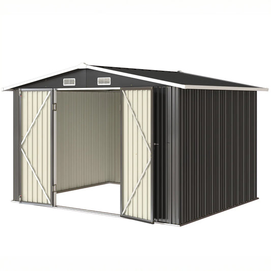 10' x 8' Metal Shed, Heavy Duty Outdoor Storage, Dark Grey