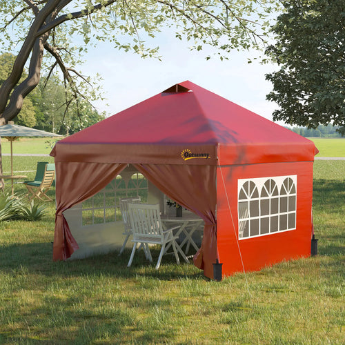 10' x 10' Pop Up Canopy Tent, Instant Sun Shelter, Red
