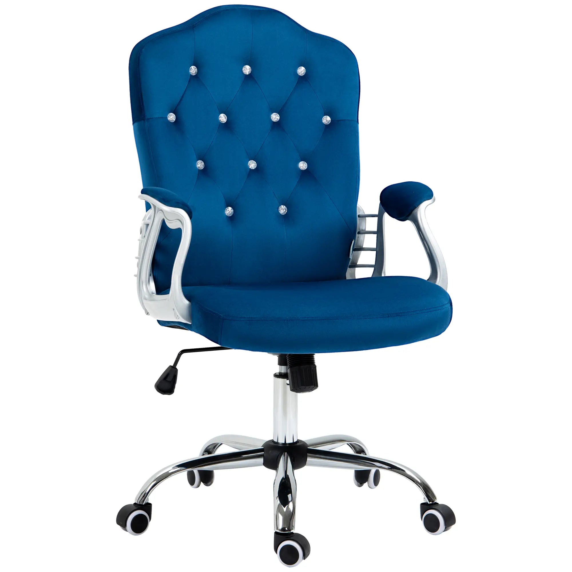 Velvet Office Chair, Button Tufted, Swivel Wheels, Adjustable Height, Blue Executive & Manager Chairs at Gallery Canada