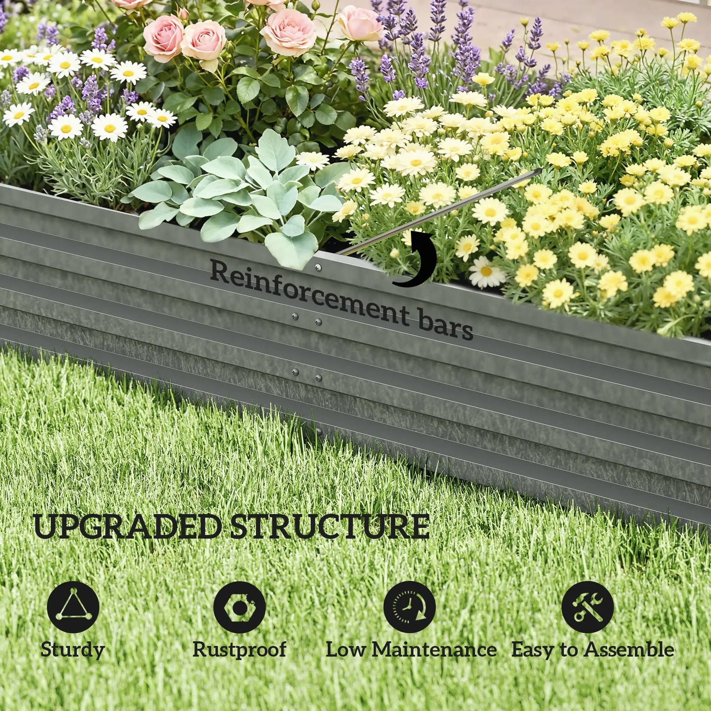 L-Shaped Raised Garden Bed, 82" x 109" x 12", Galvanized Steel Planter Box, Light Grey Galvanized Planter Boxes at Gallery Canada