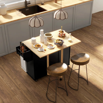 Rolling Kitchen Cart, Drop Leaf, 3 Drawers, Solid Wood Top, Black Kitchen Islands & Kitchen Carts at Gallery Canada