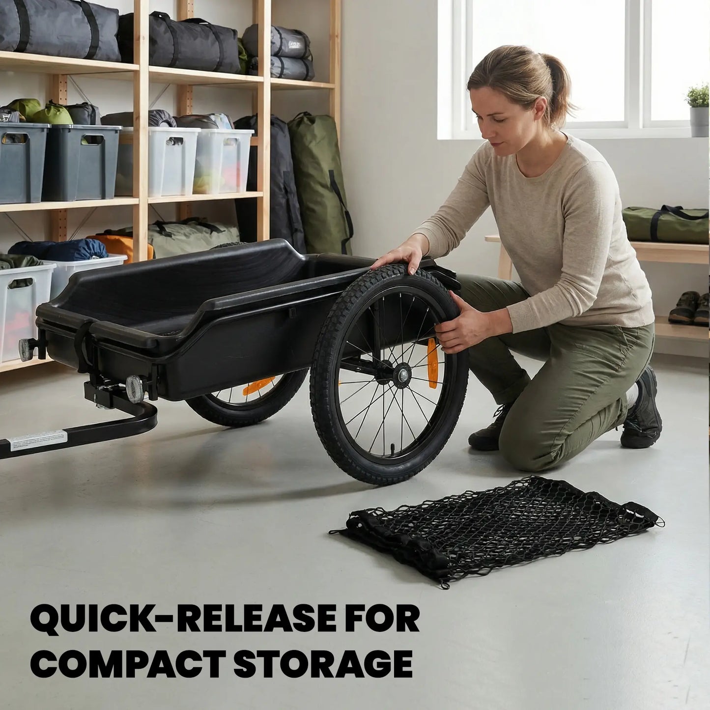 Bike Cargo Trailer, 16" Wheels, Quick Release, Cargo Net, Red Flag, Red Bike Cargo Trailers at Gallery Canada