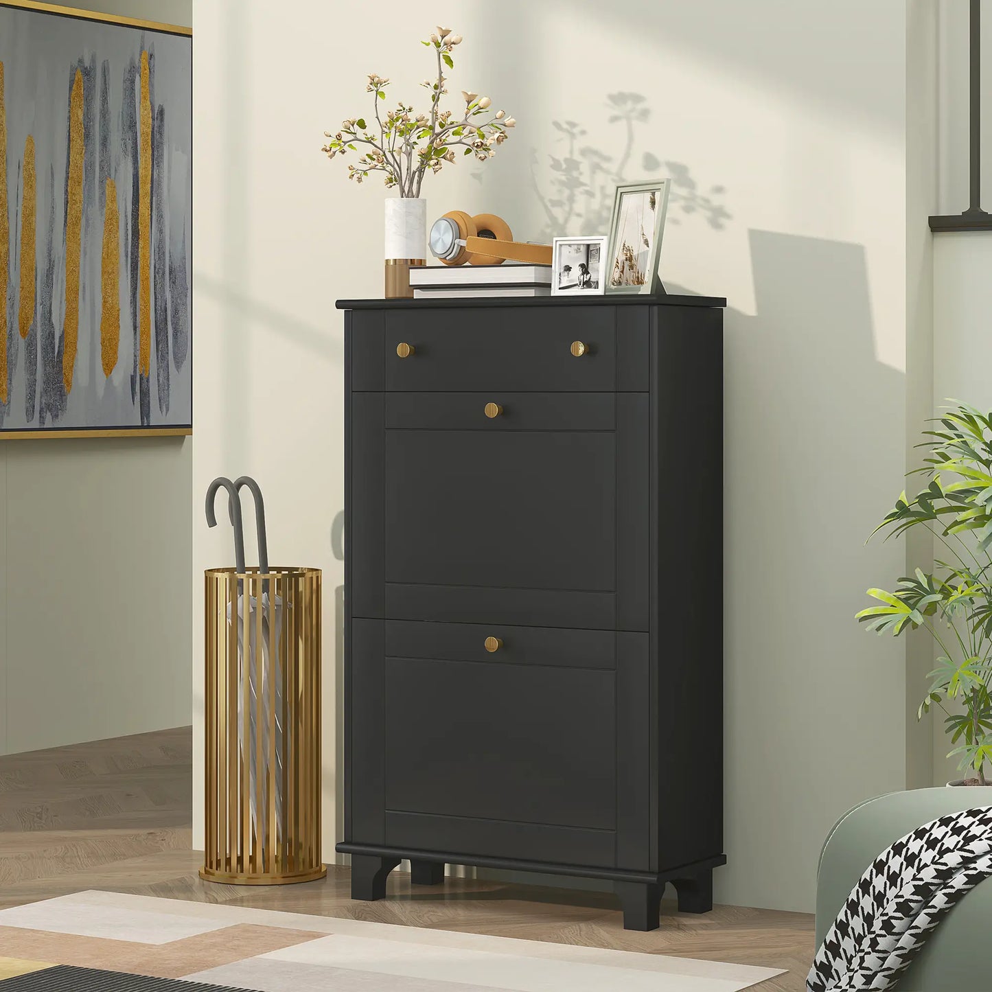 Slim Shoe Storage, 2 Flip Drawers, Adjustable Shelves, 8 Pair, Black Shoe Storage Cabinets & Racks at Gallery Canada