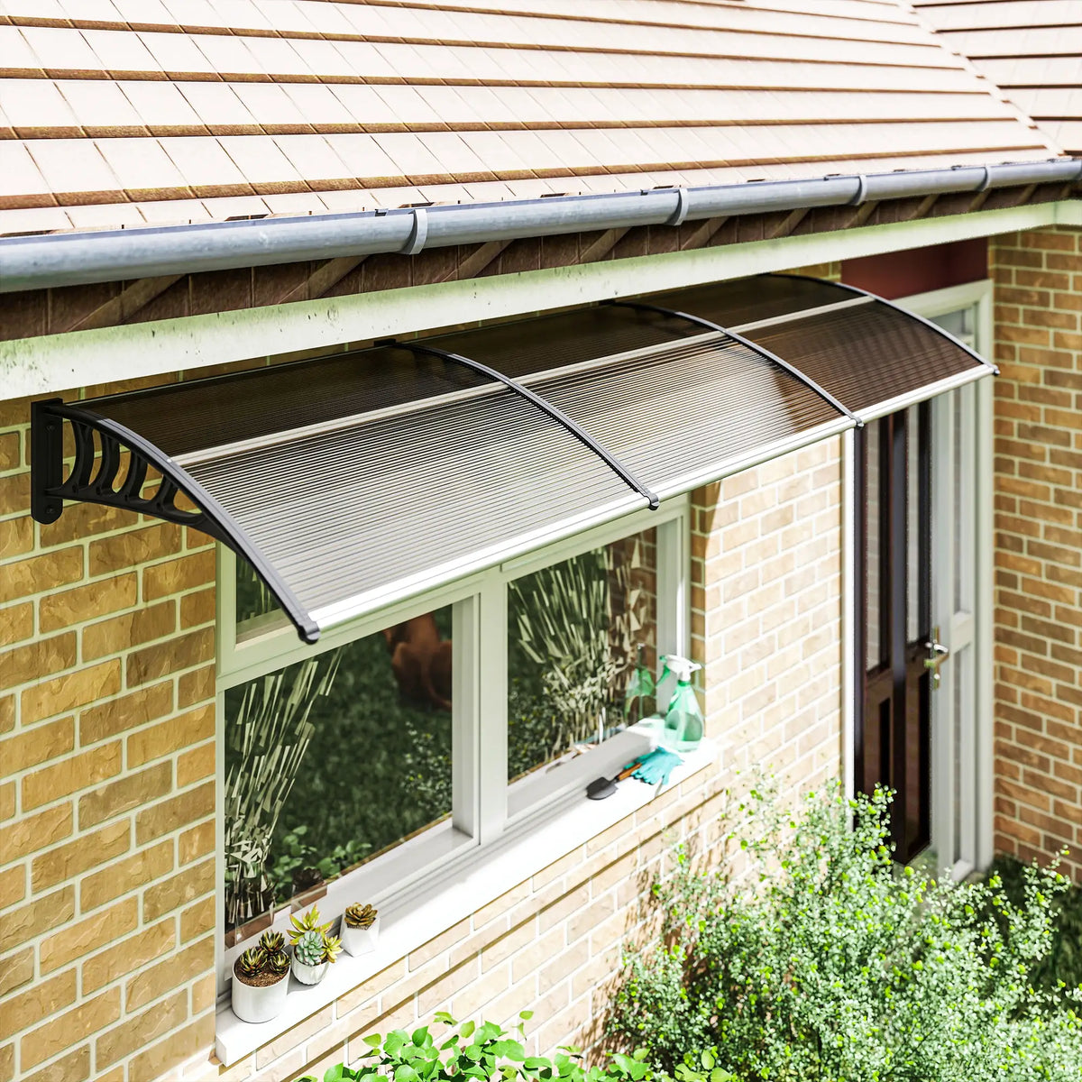 Awning Door Canopy, 119.3" x 37.8", Polycarbonate, UV Protection, Brown Door Awnings at Gallery Canada