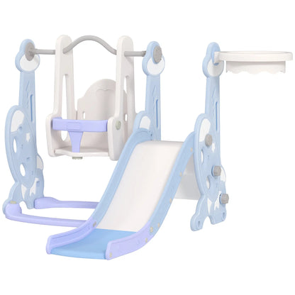 4-in-1 Slide Swing Set, Basketball Hoop, Climber, Ages 1.5-4, Rocket Themed, Light Blue Gym Sets & Swings Light Blue at Gallery Canada