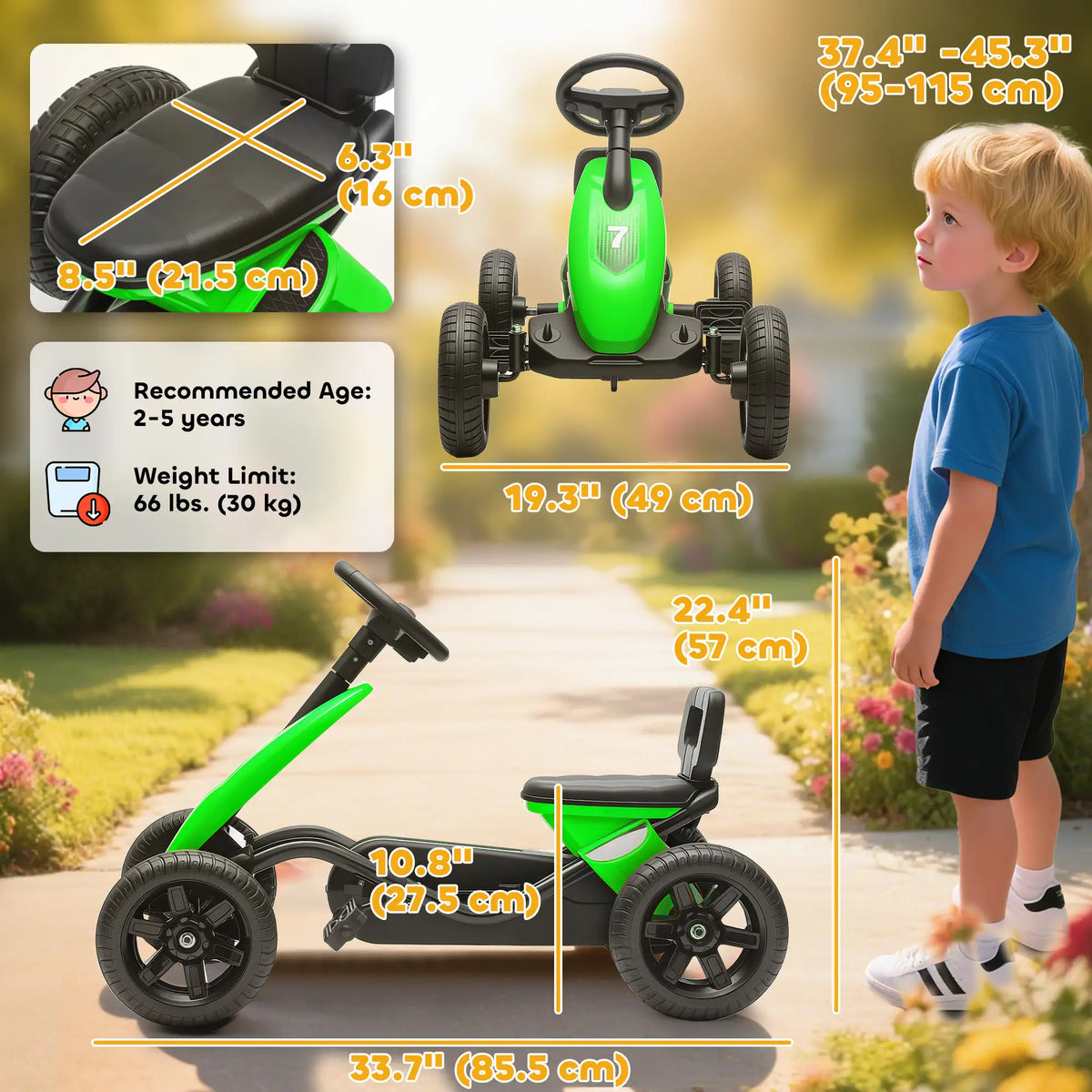 Kids Pedal Go Kart, 2-5 Years, Silent EVA Wheels, Metal Frame, Green Pedal Go Karts for Kids at Gallery Canada