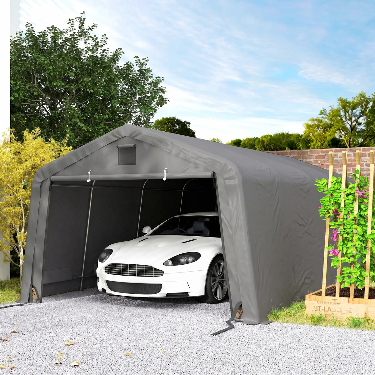 12' x 20' Portable Garage, Heavy Duty Carport Canopy, Light Grey