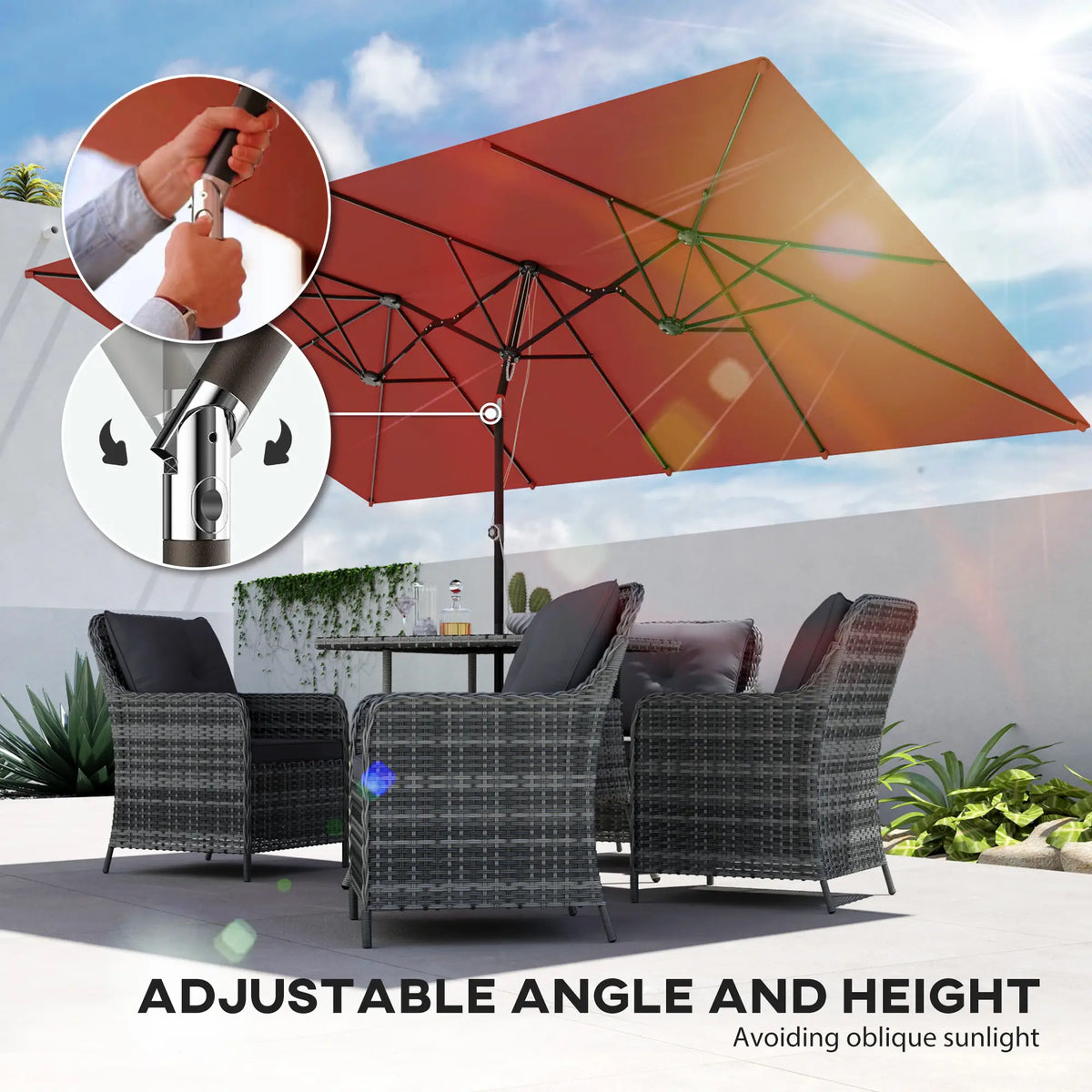 Double-Sided Patio Umbrella With Tilt, Wine Red Sun Umbrellas at Gallery Canada
