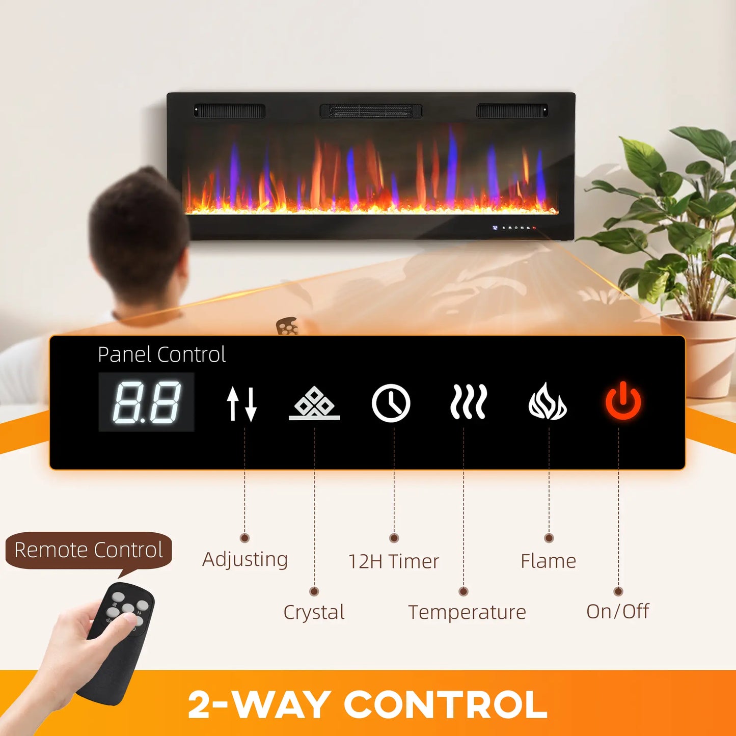 50" Thin Electric Fireplace, Freestanding, Wall Mounted Heater, Eco Mode, Auto Switch, Remote, 1500W Electric Fireplaces at Gallery Canada