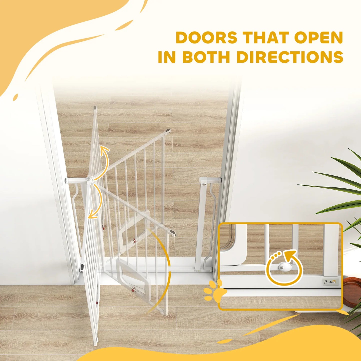 29.5-33.5" Adjustable Dog Gate with Cat Door, White Pet Gates at Gallery Canada