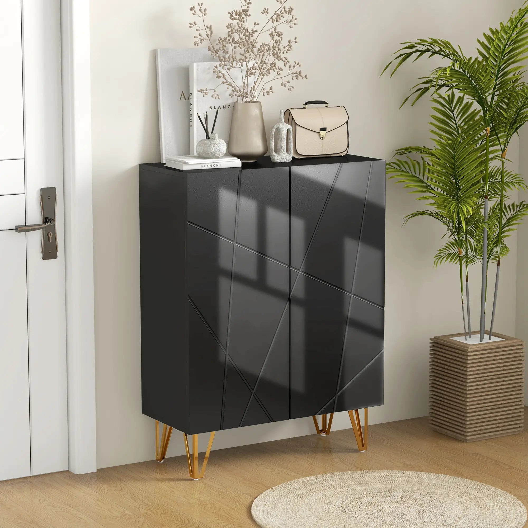Narrow Shoe Storage Cabinet, Adjustable Shelves, High Gloss, Black Shoe Storage Cabinets & Racks at Gallery Canada