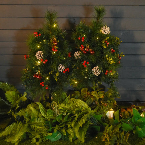 2.5ft Prelit LED Mini Christmas Tree, Pine Needles Pinecones Decor, Berry