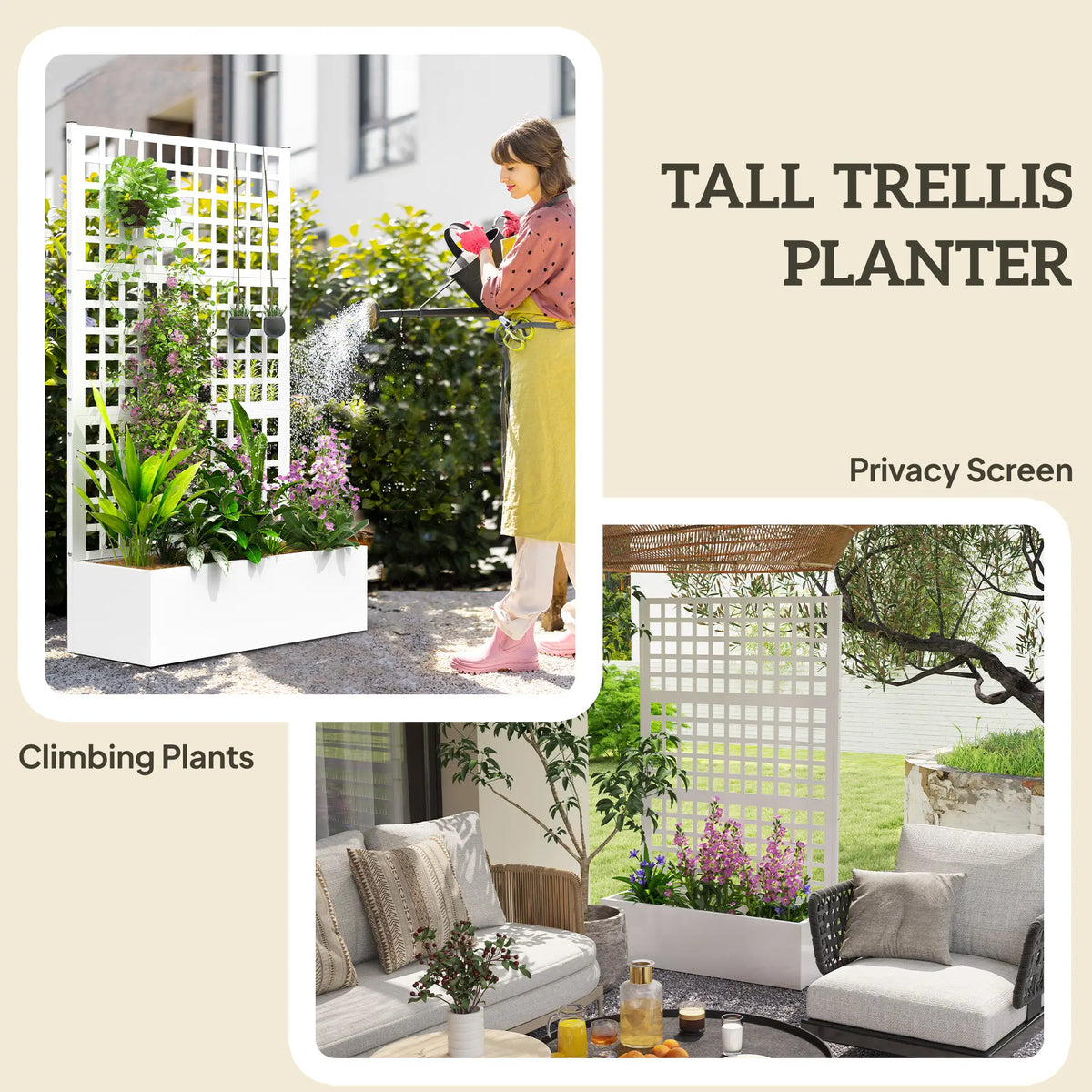 Galvanized Raised Garden Bed Planter Box With Trellis, 43" x 16" x 70", White Galvanized Planter Boxes at Gallery Canada