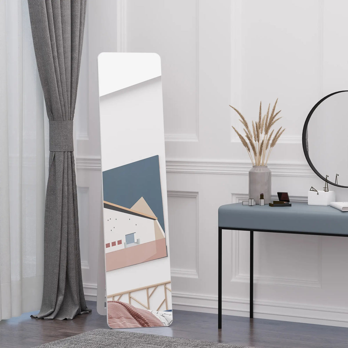 Full Length Mirror, Free Standing, Wood Frame, 15" x 61", White Full Length Mirrors at Gallery Canada