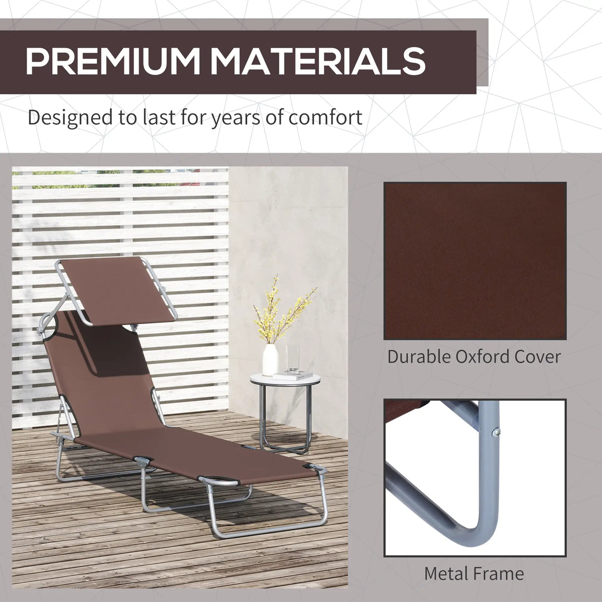 Adjustable Folding Chaise Lounge, Outdoor Tanning Chair with Sun Shade, Brown Lounger Chairs at Gallery Canada