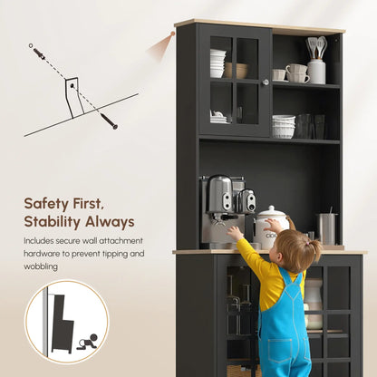 Kitchen Buffet with Hutch, 3 Cabinets, 2 Shelves, Black Kitchen Pantry Cabinets at Gallery Canada