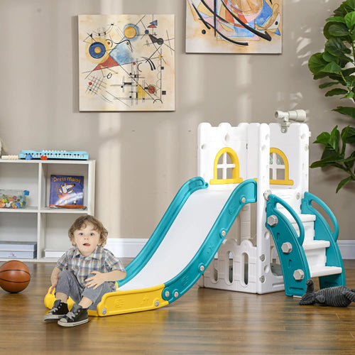 Toddler Slide, Basketball Hoop, Climber, Telescope, Storage Basket, 1-3 Years, Indoor, Yellow
