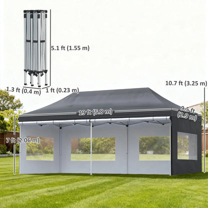 20' x 10' Folding Canopy Tent, Sidewalls, Windows, Black
