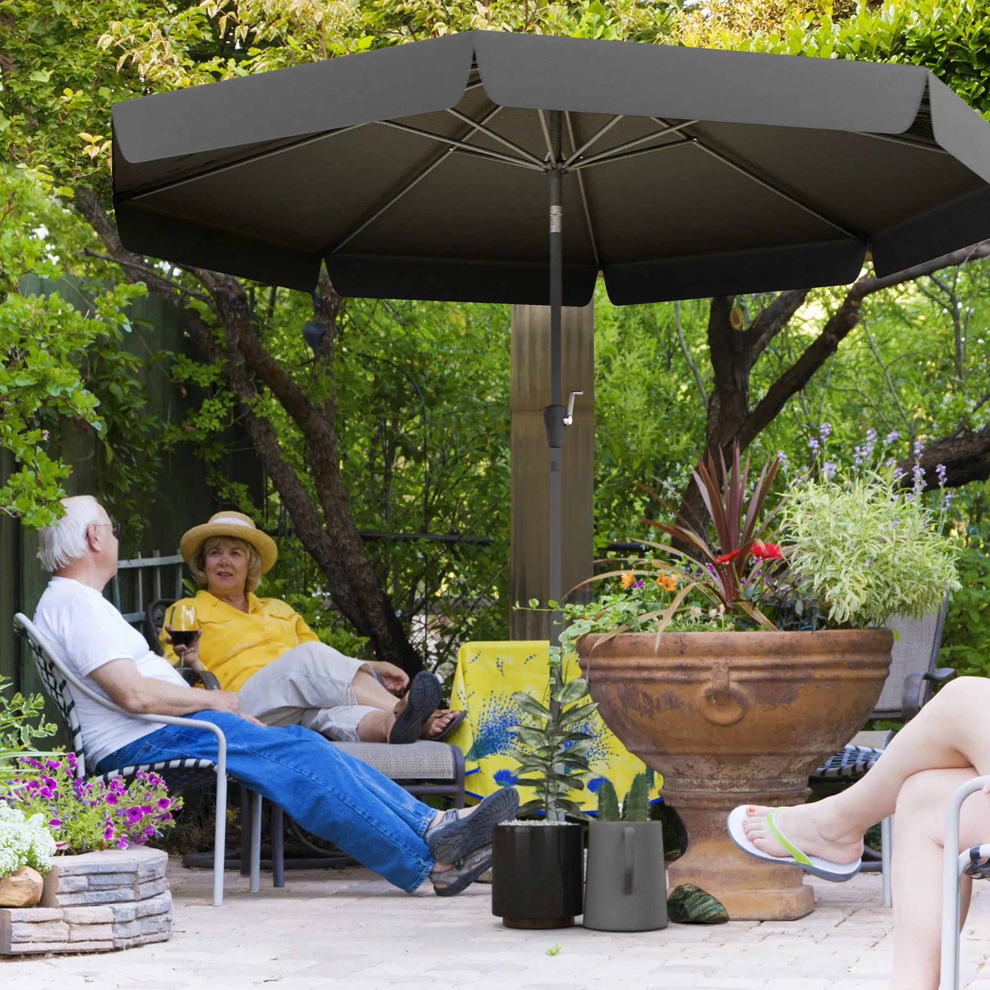 8.5 ft Round Patio Umbrella, Tilt and Crank, Black Sun Umbrellas at Gallery Canada