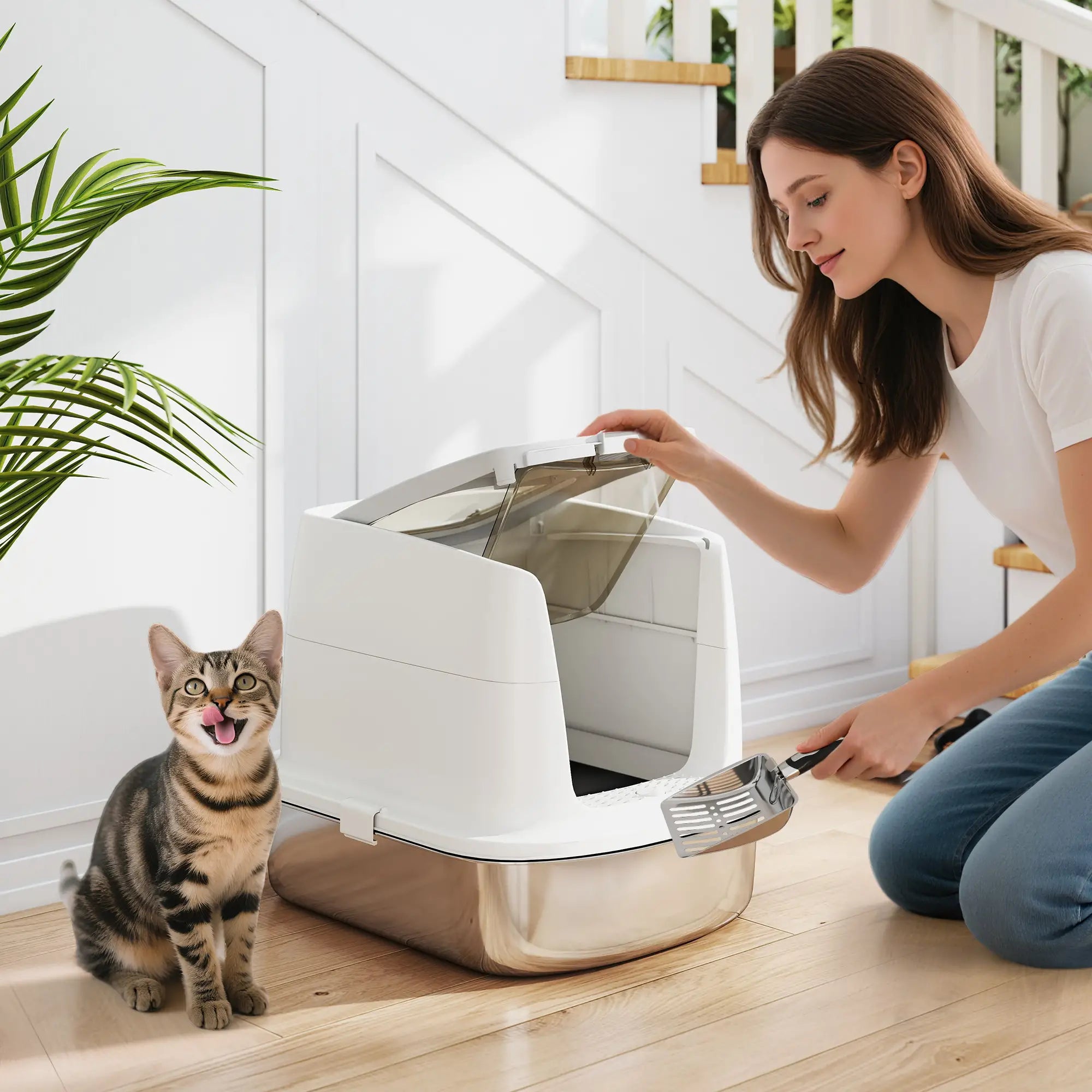 Large Stainless Steel Litter Box, Enclosed Metal Cat Litter Tray Cat Litter Box Enclosures at Gallery Canada