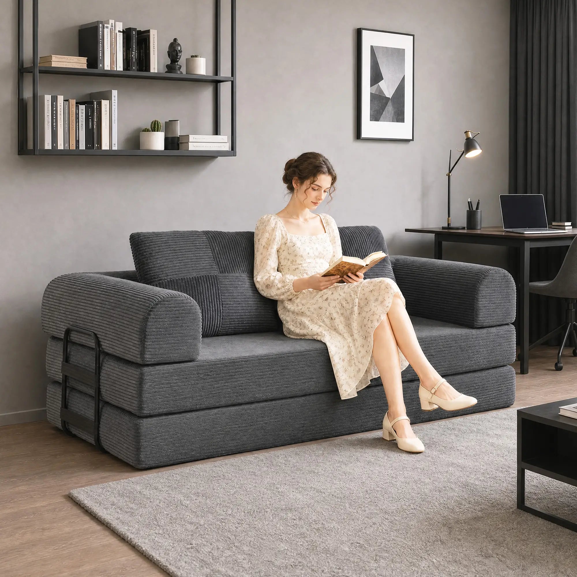 5-in-1 Convertible Sofa Bed, L-Shaped Loveseat, Dark Grey, Dark Grey Sofa Bed at Gallery Canada